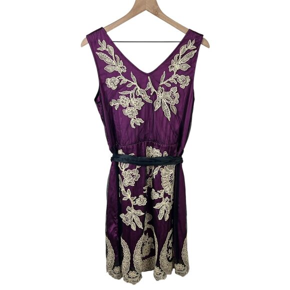 Yoana Baraschi Anthropologie Purple Black Mesh Overlay Embroidered Dress 10 NWT - Picture 2 of 6